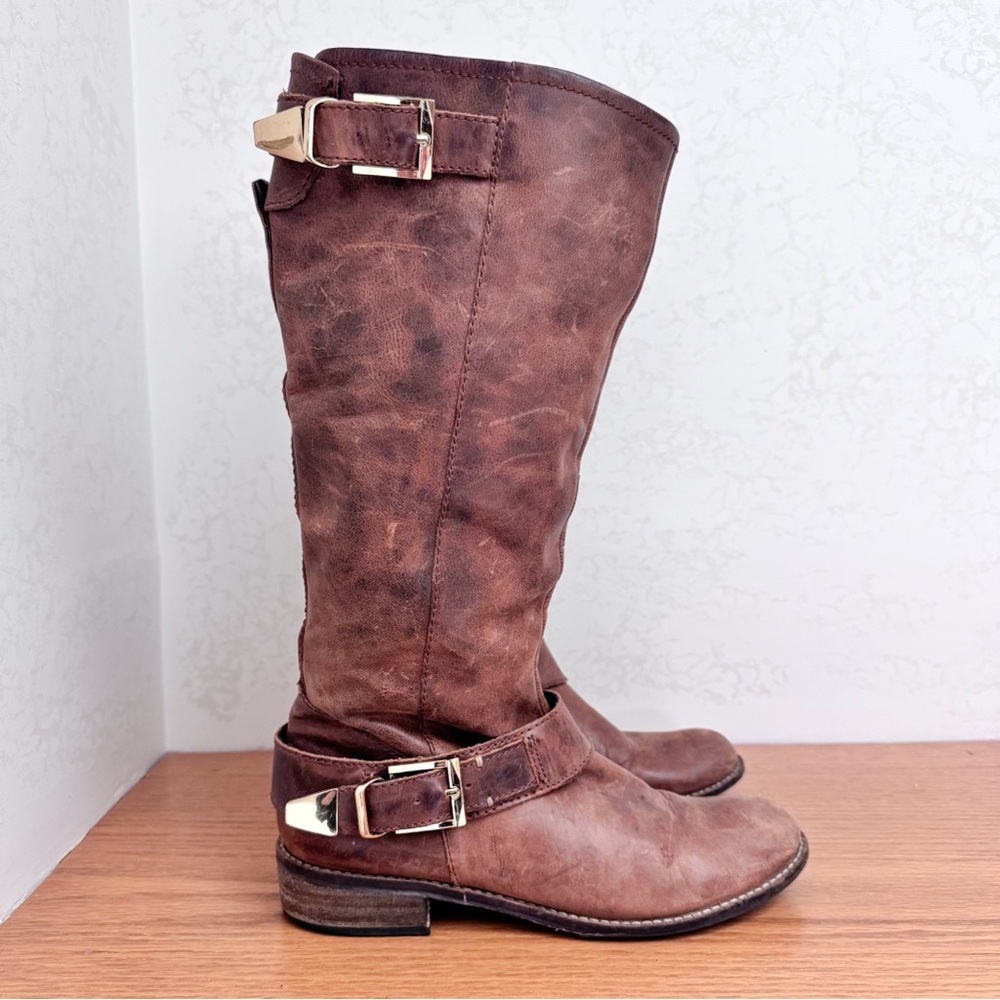 Steve Madden Brown Heeled Boots with Buckle Straps